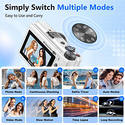 Appareil Photo Numérique Vlog VURAHOME WD3 8K 88MP WiFi Écran 3" Rotatif 180° 128Go Blanc