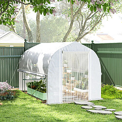 modfu Serre tunnel de jardin 3 x 2 x 2 m blanche avec porte, 4 fenêtres et structure acier