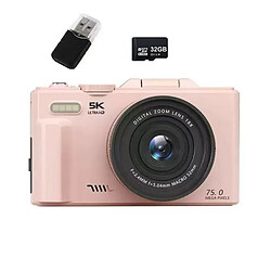 Appareil Photo Numérique 5K 75MP VURAHOME CL08 Écran 3" Zoom 18X 32Go Enfants Adultes Rose