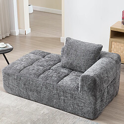 modfu Canapé avec méridienne en chenille grise avec poches latérales et coussin
