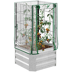 modfu Bac potager surélevé 3-en-1 avec housse PVC et treillis argenté 53x53x90 cm
