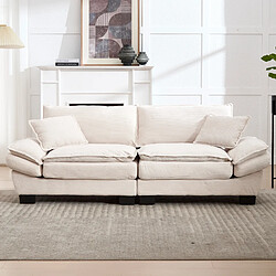 modfu Canapé droit 2 places en velours beige avec coussins