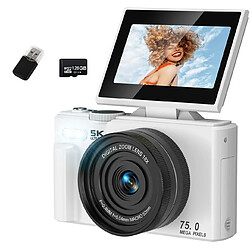 Appareil Photo Numérique 5K 75MP VURAHOME CL08 Écran 3" Zoom 18X 128Go WIFI Blanc