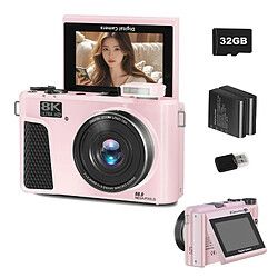 Appareil Photo Numérique VURAHOME WD3 8K 88MP WiFi Écran 3" 32Go 2 Batteries Rose