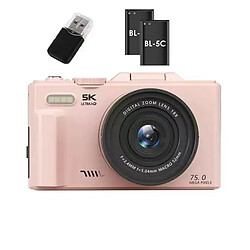 Appareil Photo Numérique 5K 75MP VURAHOME CL08 Écran 3" Zoom 18X 2 Batteries Rose