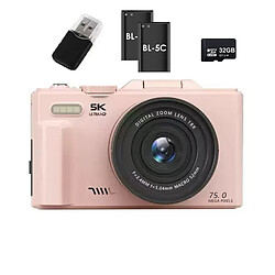Appareil Photo Numérique 5K 75MP VURAHOME CL08 Écran 3" Zoom 18X 2 Batteries 32Go Rose