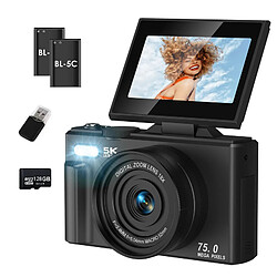 Appareil Photo Numérique 5K 75MP VURAHOME CL08 Écran 3" Zoom 18X 2 Batteries 128Go Noir