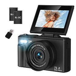 Appareil Photo Numérique 5K 75MP VURAHOME CL08 Écran 3" Zoom 18X 2 Batteries Noir