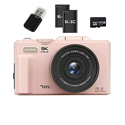 Appareil Photo Numérique 5K 75MP VURAHOME CL08 Écran 3" Zoom 18X 2 Batteries 128Go Rose