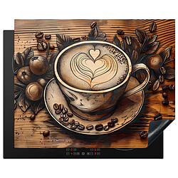 MuchoWow PROTECTION PLAQUE INDUCTION Café - Vintage - Marron - Tasse - Bois 65x52 cm cm