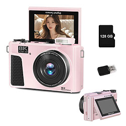 Appareil Photo Numérique Vlog VURAHOME WD3 8K 88MP WiFi Écran 3" Rotatif 180° 128Go Rose