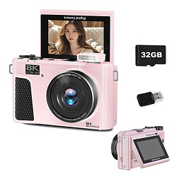 Appareil Photo Numérique Vlog VURAHOME WD3 8K 88MP WiFi Écran 3" Rotatif 180° 32Go Rose