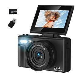 Appareil Photo Numérique 5K 75MP VURAHOME CL08 Écran 3" Zoom 18X 32Go Enfants Adultes Noir