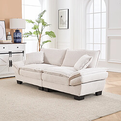 modfu Canapé droit 2 places en velours beige avec coussins