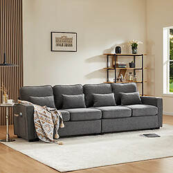 modfu Canapé droit 4 places en tissu gris foncé avec poches de rangement et 4 coussins