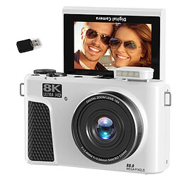 Appareil Photo Numérique Vlogging VURAHOME WD3 8K 88MP WiFi Écran 3" Rotatif 180° Blanc