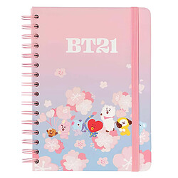 Line Friends BT21 Cahier A5 Rigide à Spirale 180 Pages Motif Pointillées BT21 Rose