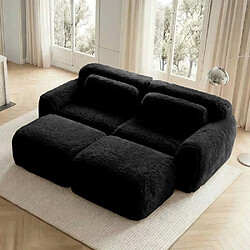Pugsdrly Canapé modulable 2 places - Coussins et repose-pieds inclus - Noir