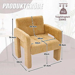 Pugsdrly Fauteuil simple - Tissu chenille - Jaune - Dossier haut pas cher