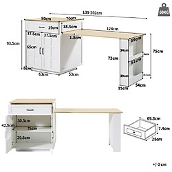 Acheter Merax Îlot Central Cuisine-table Extensible Avec Rangement-pour 2 à 6 Personnes-desserte-blanc
