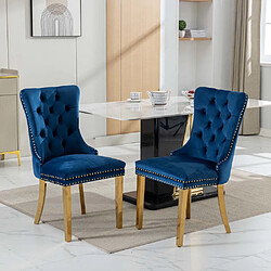 Pugsdrly Chaises de salle à manger en velours (lot de 2) - Bleu + Or