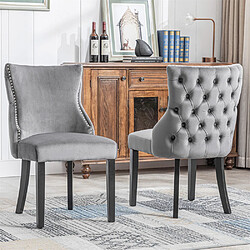 Pugsdrly Chaises de salle à manger - Lot de 2 - Velours - Gris