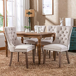Pugsdrly Chaise de Cuisine, Pieds en bois massif - beige - velours