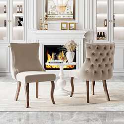 Pugsdrly Chaises de salle à manger - Lot de 2 - Velours - Beige