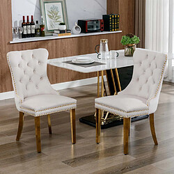 Pugsdrly Chaises de salle à manger - Beige + Or - Pieds en bois massif