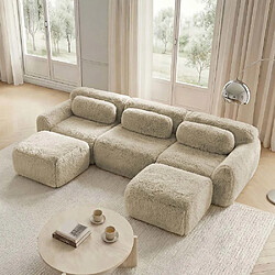 Pugsdrly Canapé modulable 3 places - Coussins et repose-pieds inclus - Kaki