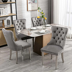 Pugsdrly Chaises de salle à manger - Gris + Argent - Pieds en bois massif