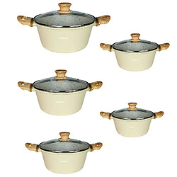 Cheffinger Ensemble de 5 Marmites Antiadhésif Tous Feux Induction avec Couvercles Beige pas cher