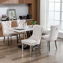 Pugsdrly Chaises de salle à manger - Beige + Argent - Pieds en bois massif