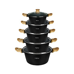 Cheffinger Ensemble de 5 Marmites Antiadhésif Tous Feux Induction avec Couvercles Noir