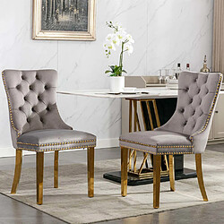 Pugsdrly Chaises de salle à manger - Gris + Or - Pieds en bois massif