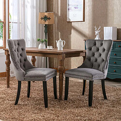 Pugsdrly Chaise de Cuisine, Pieds en bois massif - gris - velours