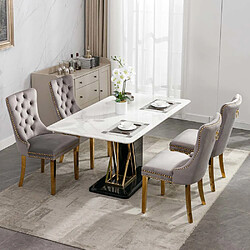 Pugsdrly Chaises de salle à manger - Gris + Or - Pieds en bois massif