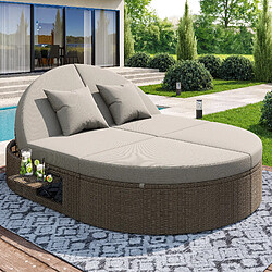 Merax Transat Double Jardin - Rotin, Tablette Latérale, Table Pliante + Inclinaison Ajustable