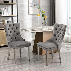 Pugsdrly Chaises de salle à manger - Gris + Argent - Pieds en bois massif