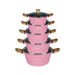 Cheffinger Ensemble de 5 Marmites Antiadhésif Tous Feux Induction avec Couvercles Rose