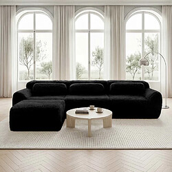 Pugsdrly Canapé modulable 3 places- Coussins et repose-pieds inclus - Noir