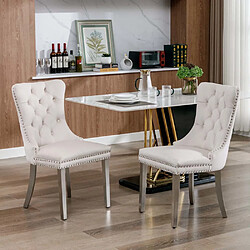 Pugsdrly Chaises de salle à manger - Beige + Argent - Pieds en bois massif