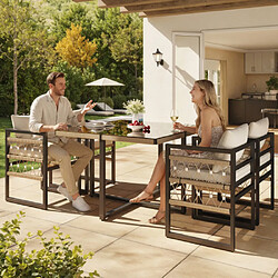 Merax Ensemble De Canapé De Jardin-pour 4 Personnes-en Fer-avec 4 Coussins Beiges-noir