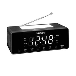 Lenco Radio-réveil Double Alarme avec Veilleuse LED et Antenne Télescopique Noir