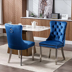 Pugsdrly Chaises de salle à manger - Bleu + Argent - Pieds en bois massif