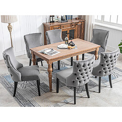 Pugsdrly Chaises de salle à manger - Lot de 6 - Velours - Gris