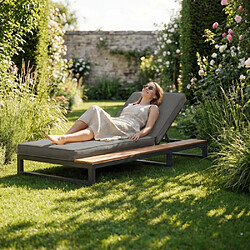 Merax Fauteuil De Jardin-chaise Longue D'extérieur-bain De Soleil Pour Terrass-côté Droit-gris