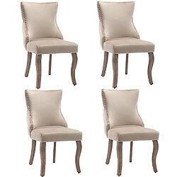 Pugsdrly Chaises de salle à manger lot de 4 - Velours - Pieds en bois massif