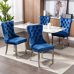 Pugsdrly Chaises de salle à manger - Bleu + Argent - Pieds en bois massif