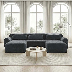 Pugsdrly Canapé modulable 3 places - Coussins et repose-pieds inclus - Gris